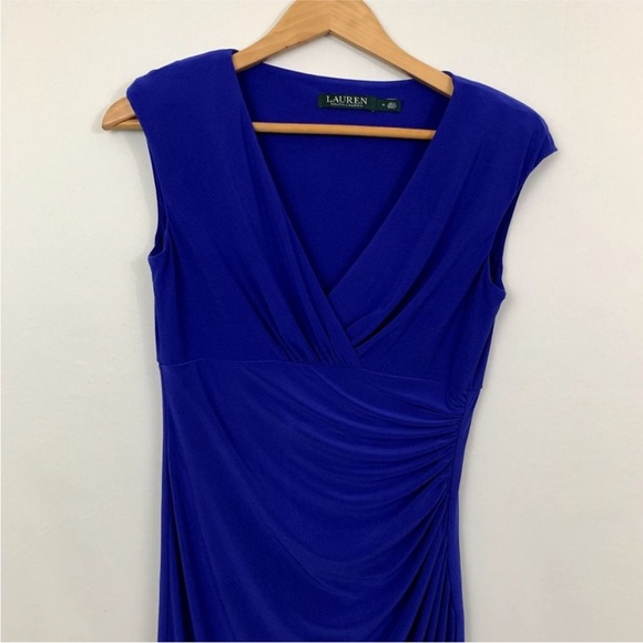 Lauren Ralph Lauren Dress Faux Wrap Cap Sleeve Colbalt Blue size 4 EUC - Picture 3 of 13